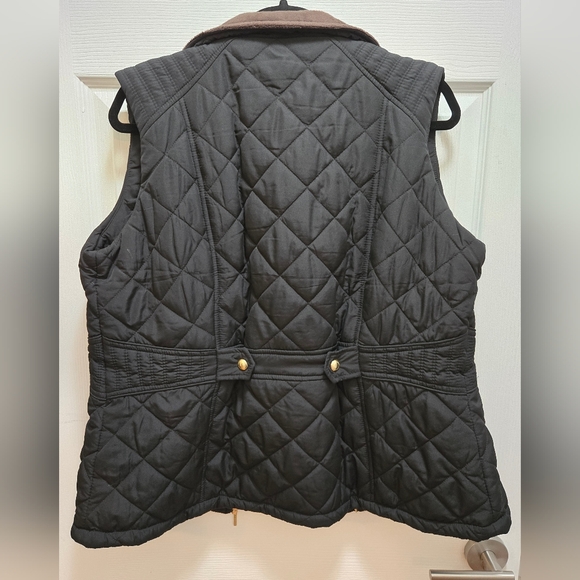 Women's Quilted Black Vest with Brown Faux Fur Lining, Size L - Picture 4 of 13